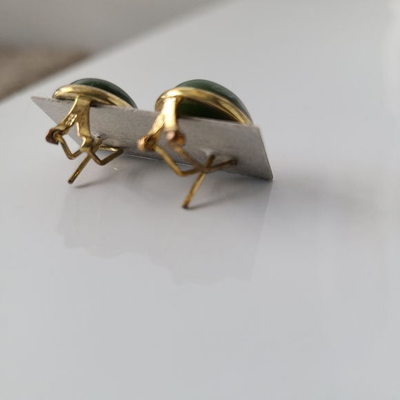 Oval Jade and Sterling Pierced Earrings - Picture 2 of 5